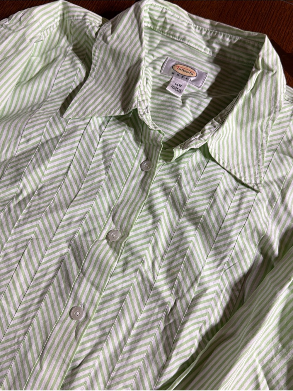 Talbots Pale Green and White Striped Men's Dress Shirt